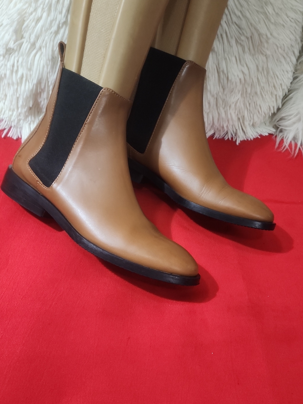 Everlane Chelsea Ankle Boots in Brown with Black Elastic